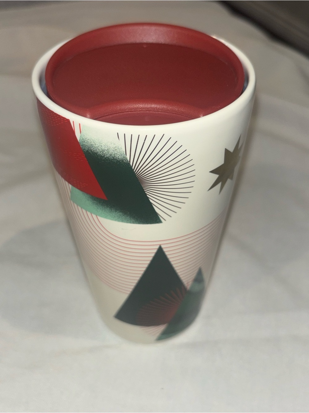 Starbucks 2020 Holiday Ceramic Travel Mug Red Lid 12 oz Reusable Cup